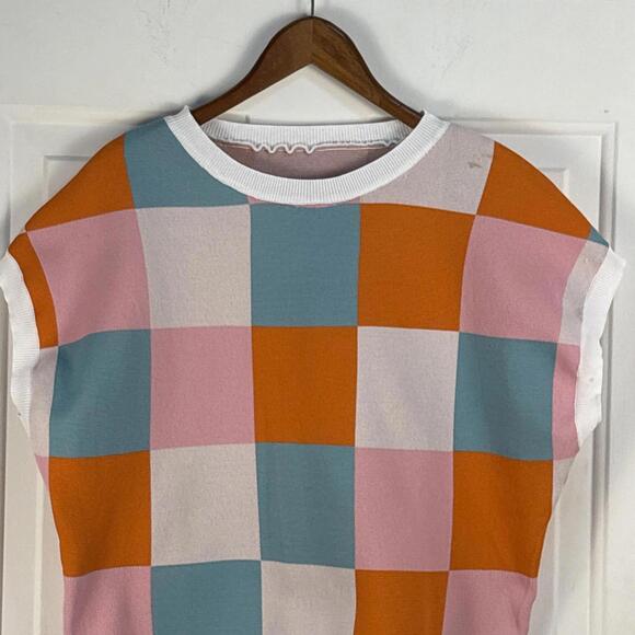 Retro 50s Style Colorful Checker Sleeveless Crop Top Small - Picture 4 of 7